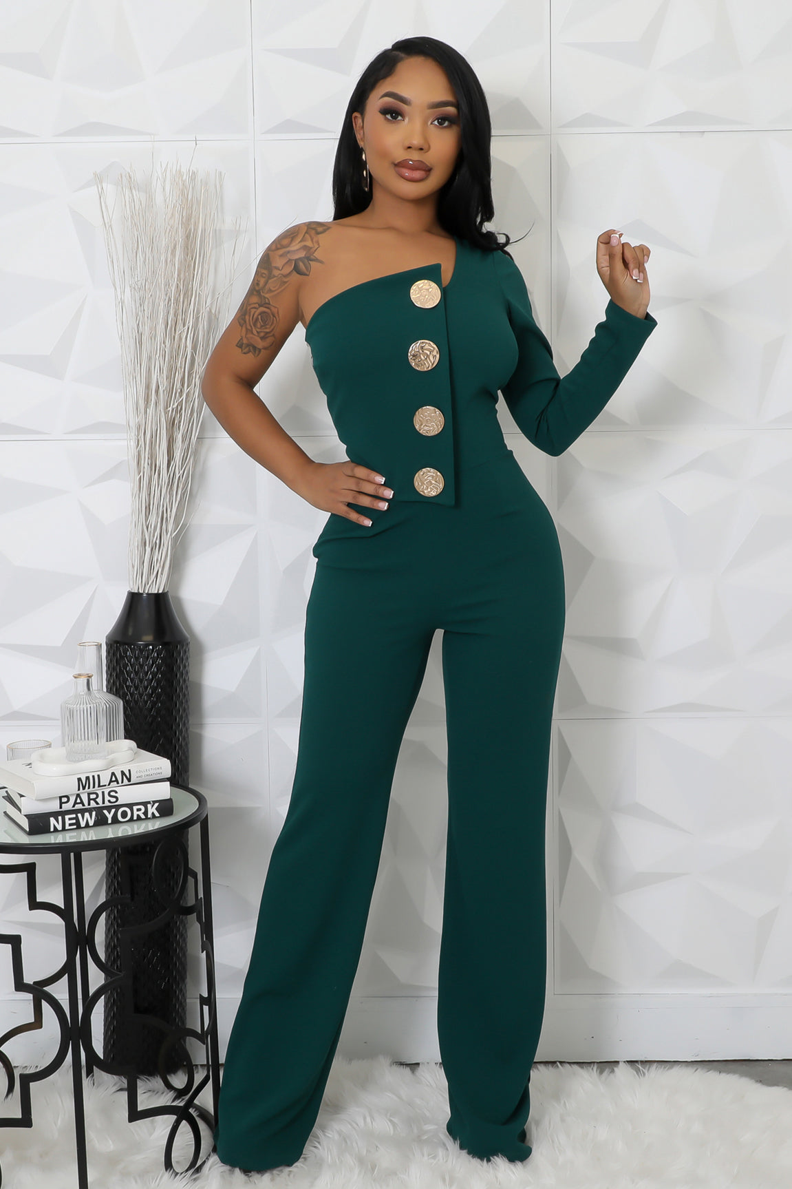 Women Sexy One Shoulder Long Sleeve Jumpsuits 4