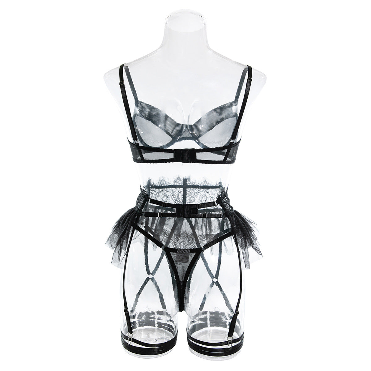 Women tutu see-through black tulle Sexy lingerie set 12