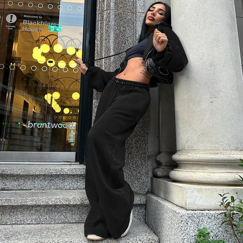 Women's Autumn Winter Fashion Zipper Hooded Crop Top Slim Casual Pants Two-Piece Set 3