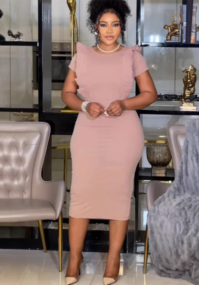 Elegant Career elastic pleated lace slim back slit Bodycon dress