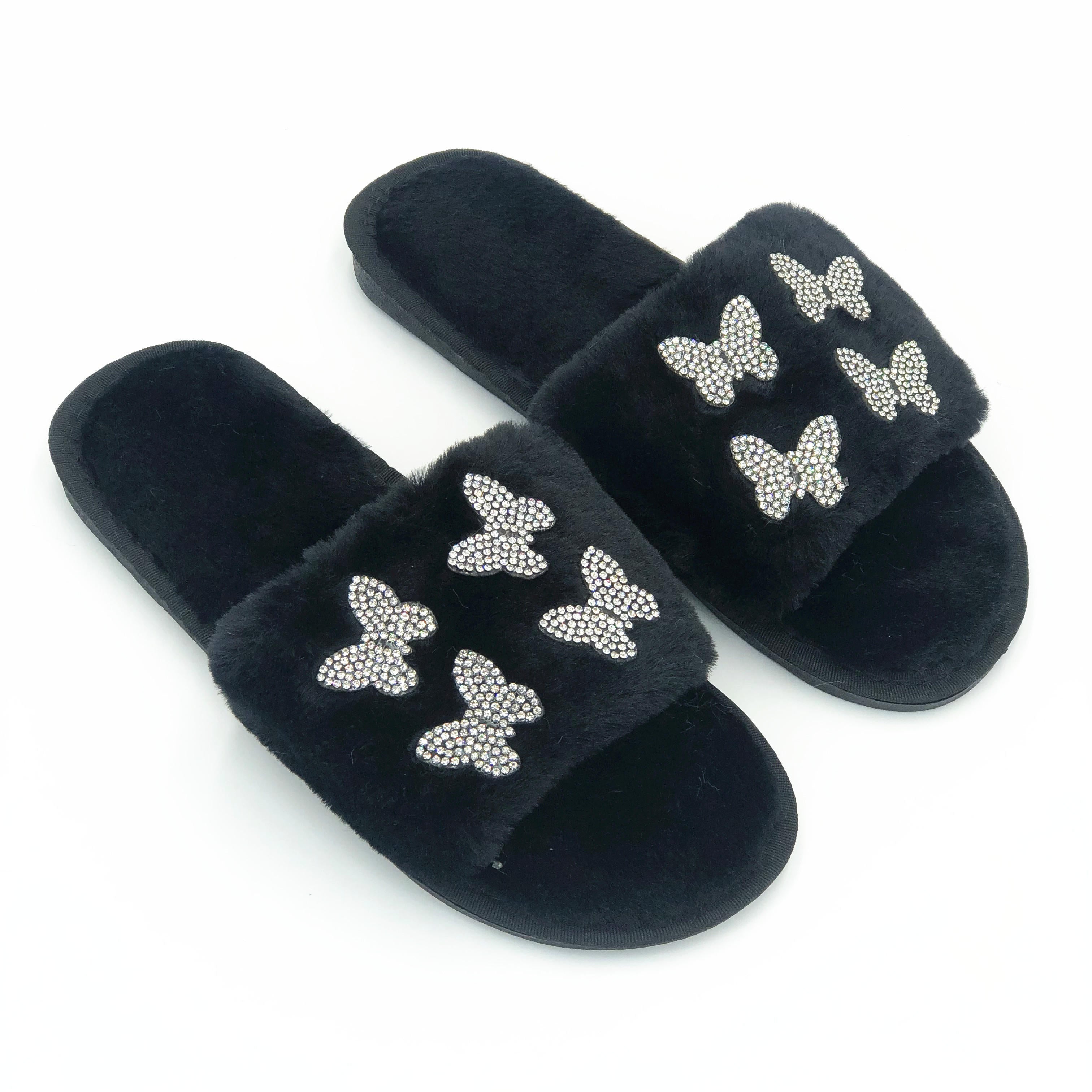 Women flat warm fur slides 8