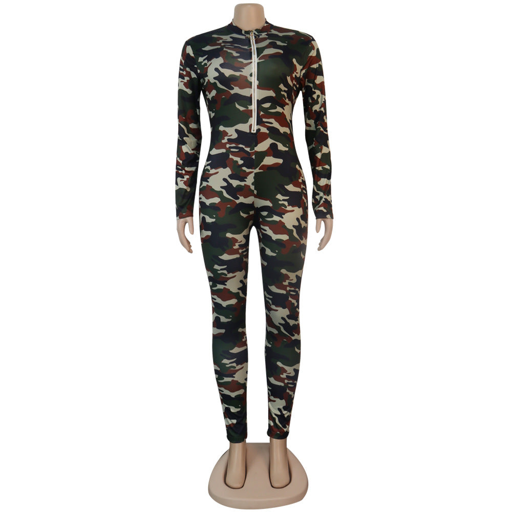 Sexy Women's Print Long Sleeve Tight Fitting Jumpsuit 27