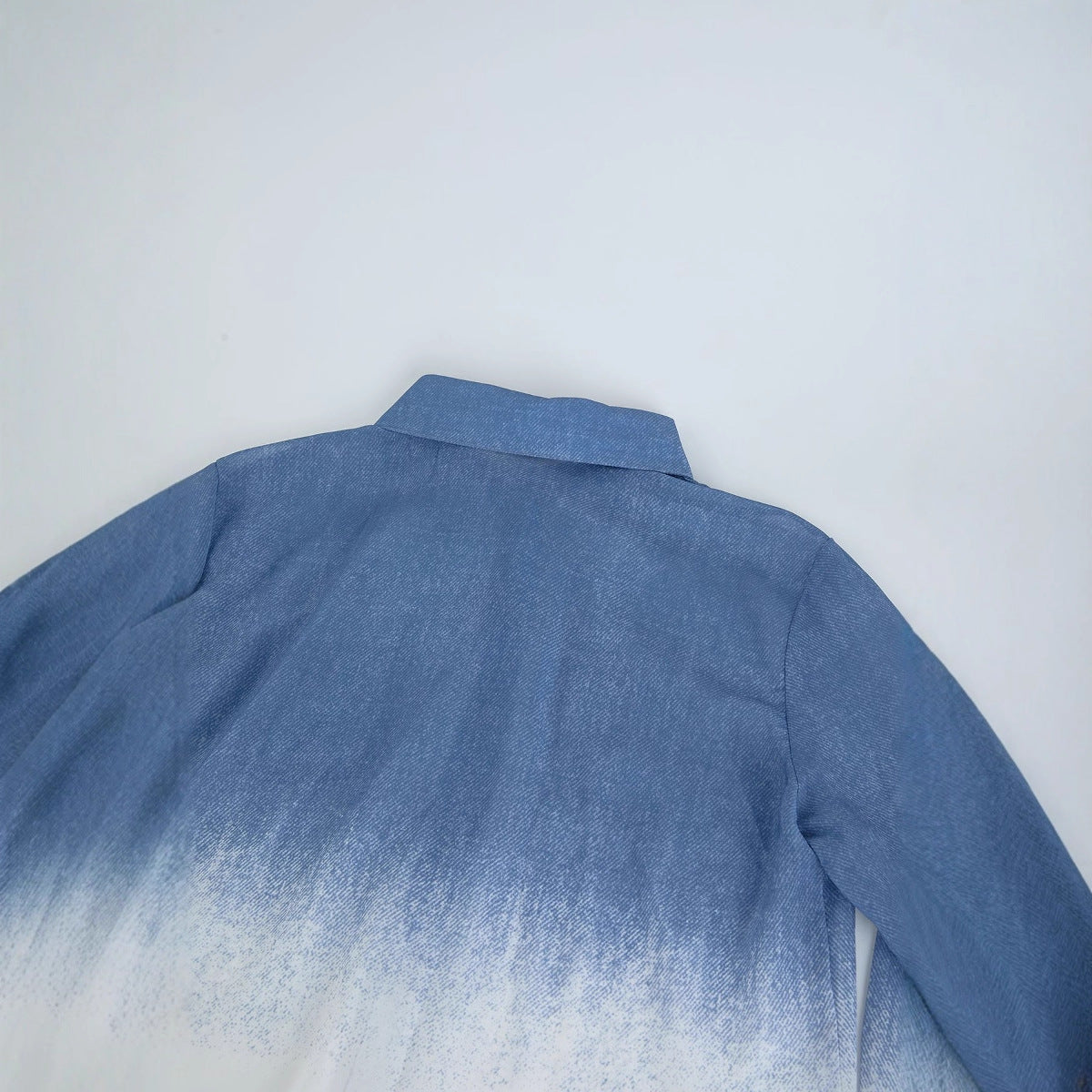 Autumn Women's Fashion Premium Gradient Denim Single-Breasted Shirt and High-Waisted Bell Bottom Pants Set 4