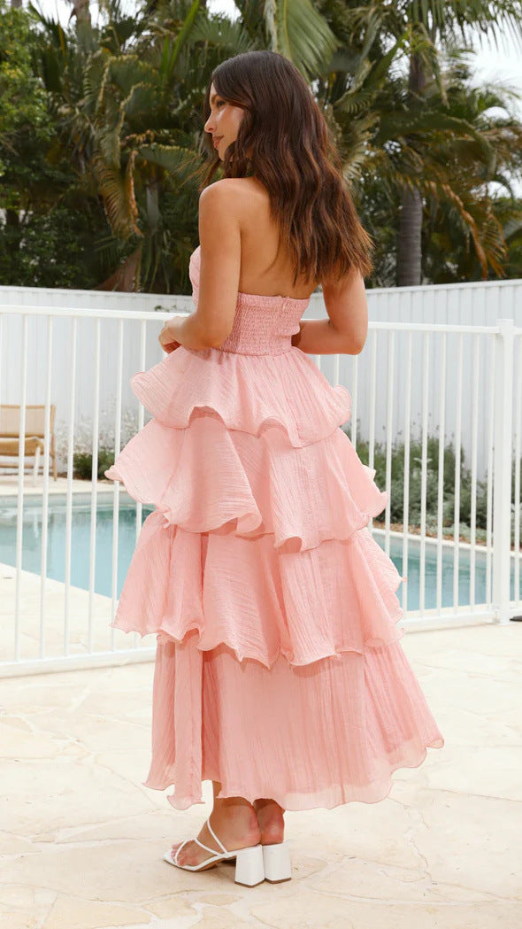 Women's Summer Sexy Fashion Low Back Strapless Cake Dress 32