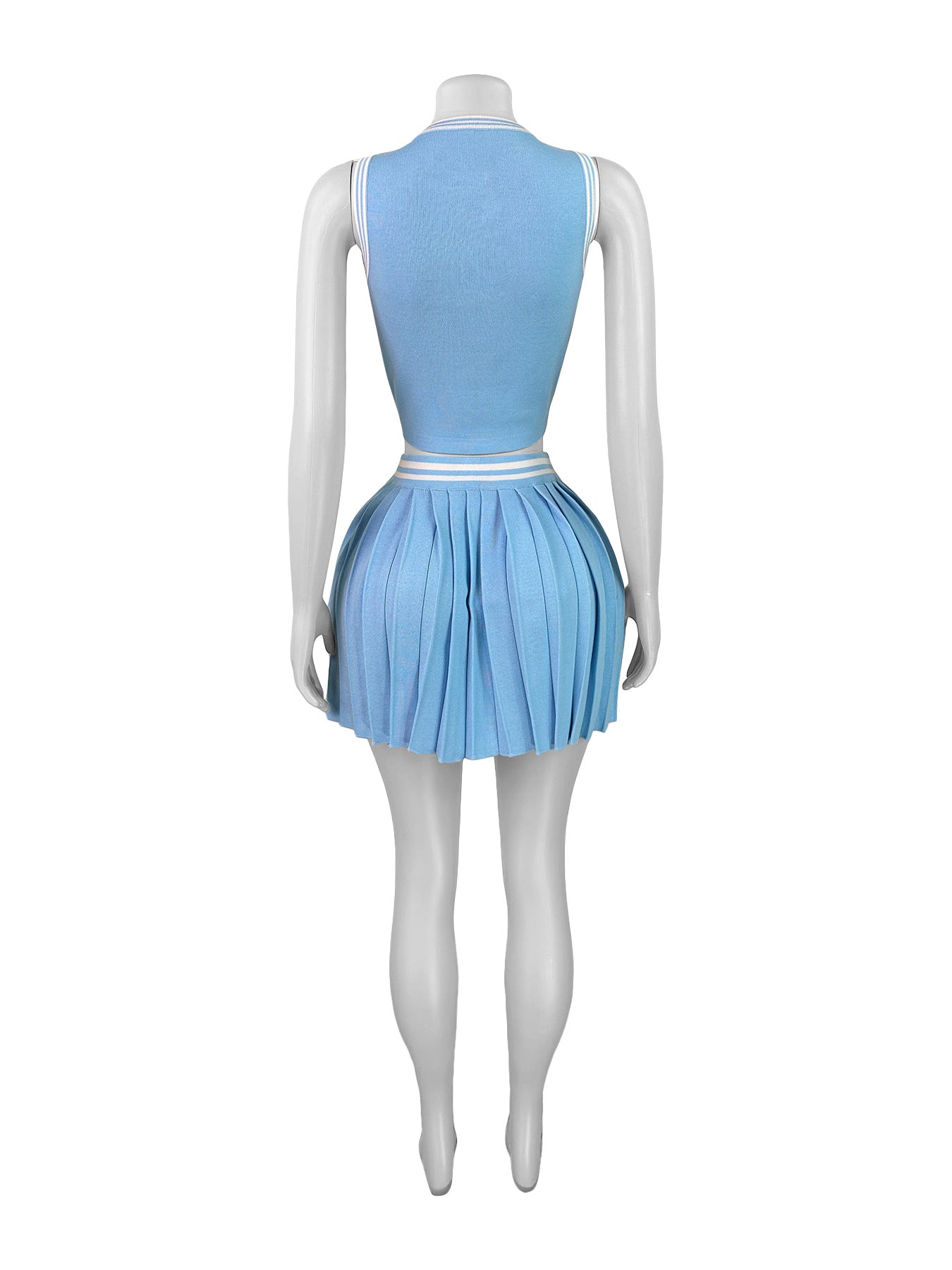 Women Sleeveless Crop Top Pleated Skirt Sports Two-piece Set 13