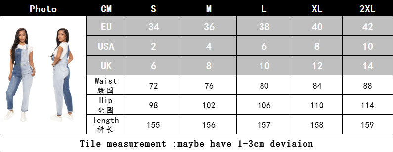 Women Women Elastic Color Block Ripped Overalls 7