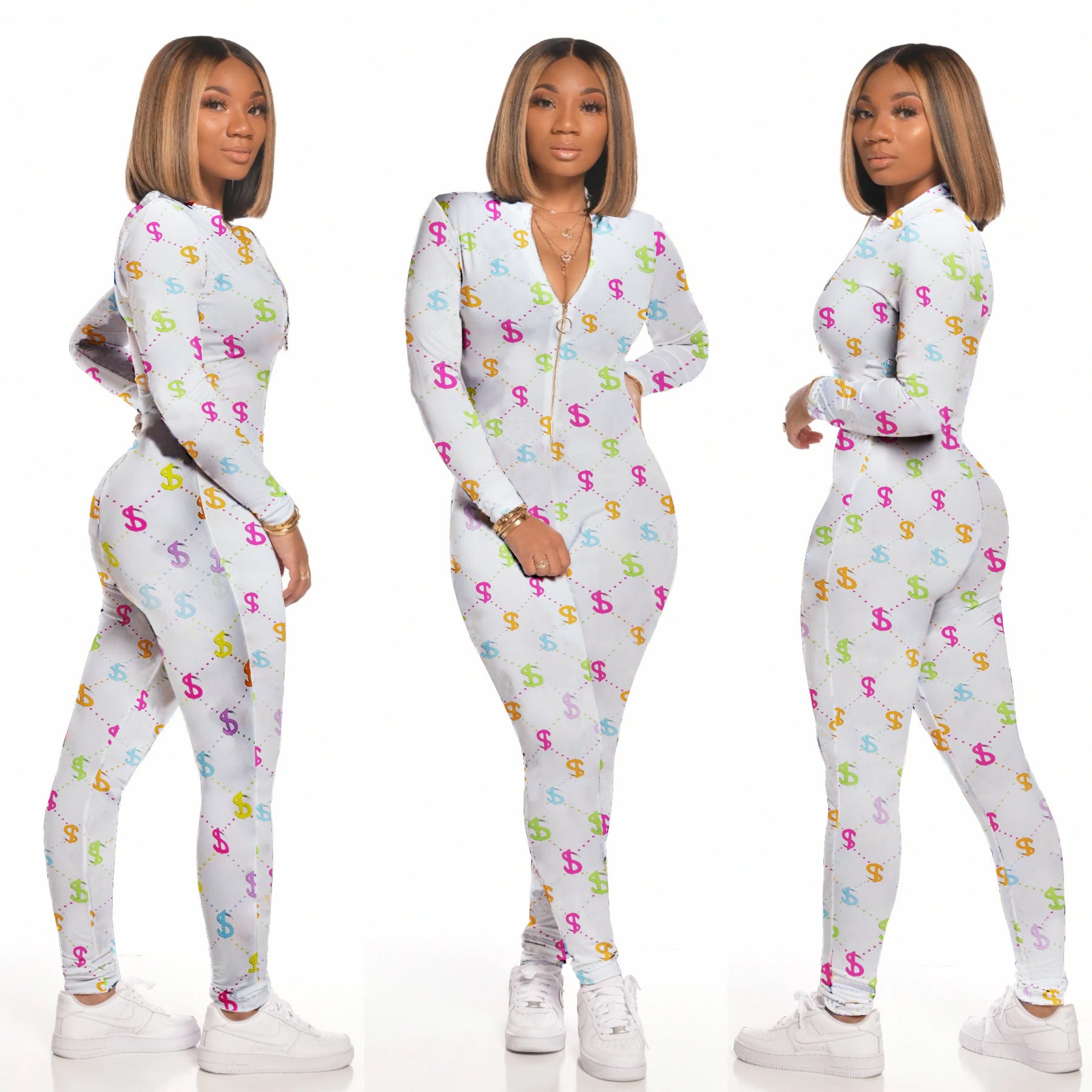 Sexy Women's Print Long Sleeve Tight Fitting Jumpsuit 25