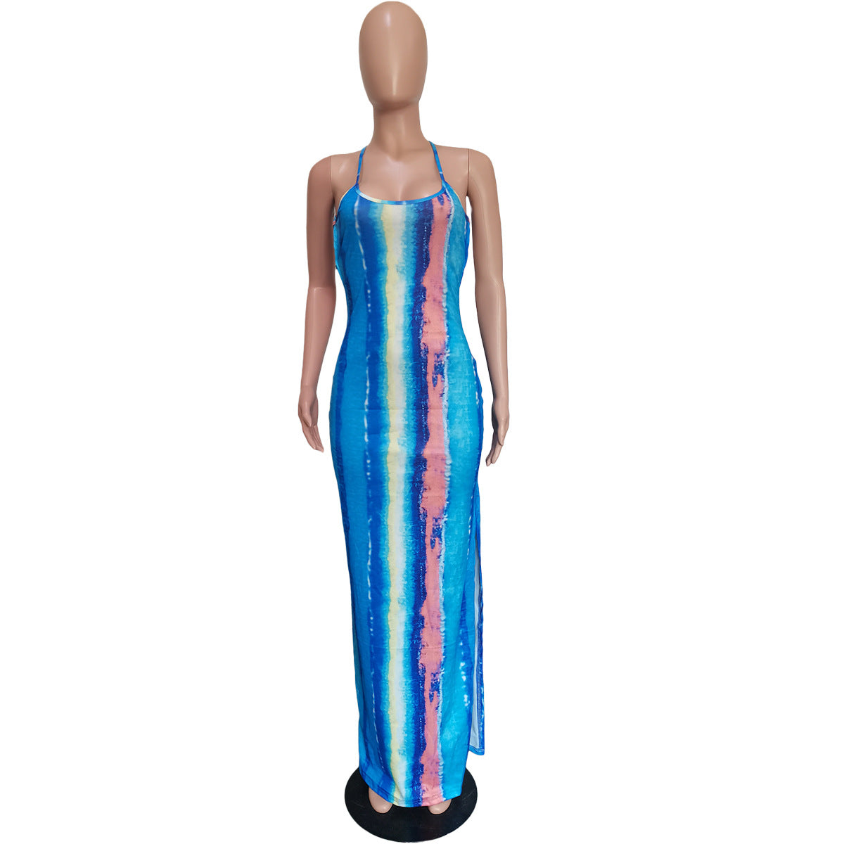 Women's Tie Dye Print Sling Low Back Slit Dress 26