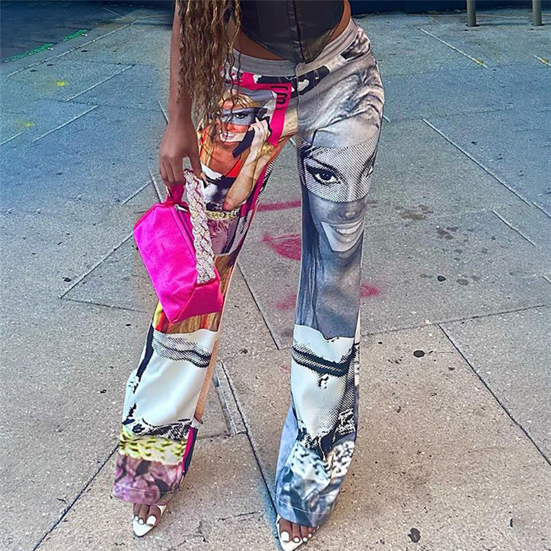 Fall Women Print Style Straight Casual Pants 4