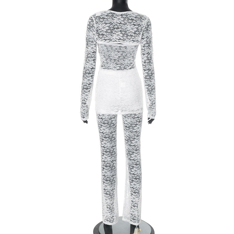 Women Lace Strapless Shawl Top and Pants 2-piece set 10