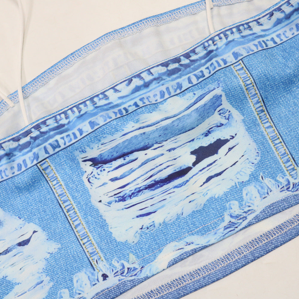 Sexy Fashion Print Strap Top Slim Flared Trousers Two-Piece Set 20