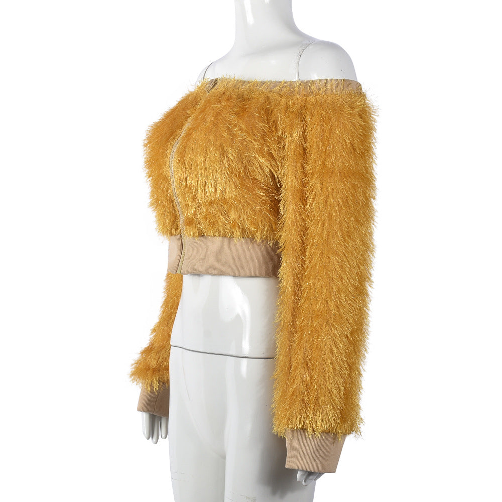 Women autumn long sleeve off shoulder jacket 8