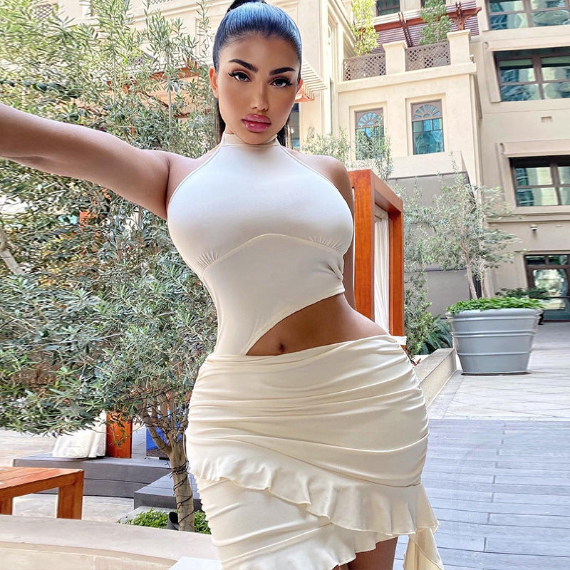 Women Solid sleeveless high collar Casual Bodycon dress