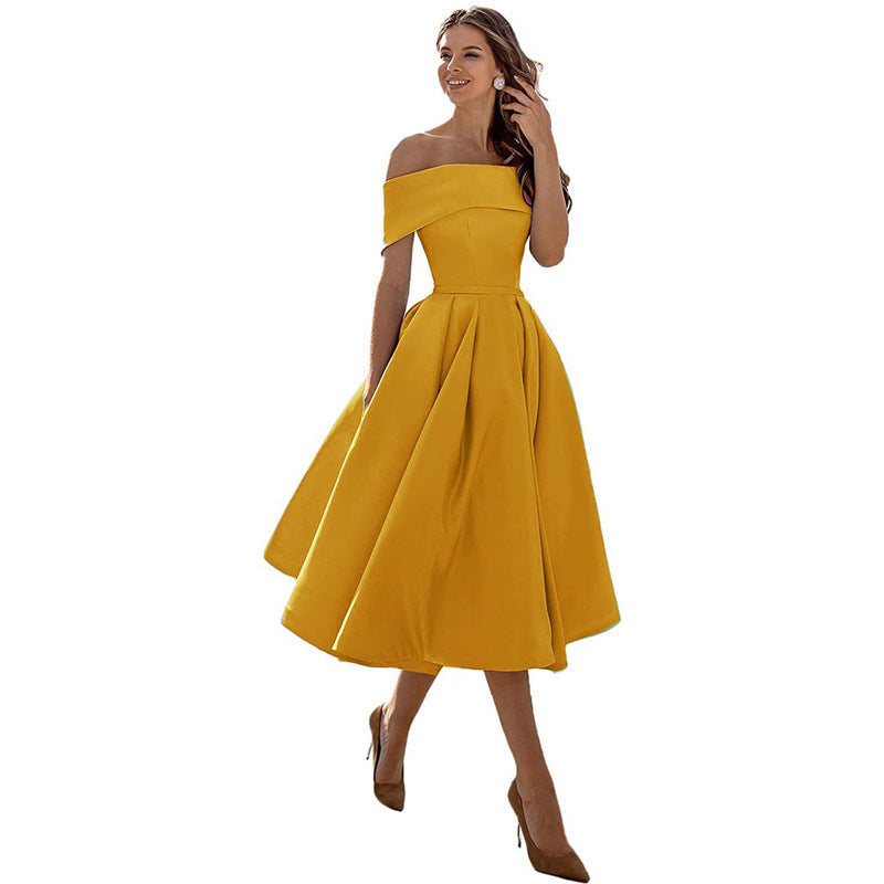 Elegant Off Shoulder Solid Color A-line Party Dress（Processing time need 3-6 days） 7