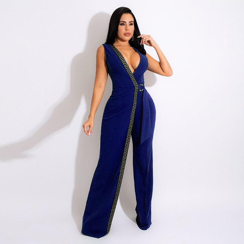 Spring Fashion Deep V Slim Jumpsuit With Belt 6