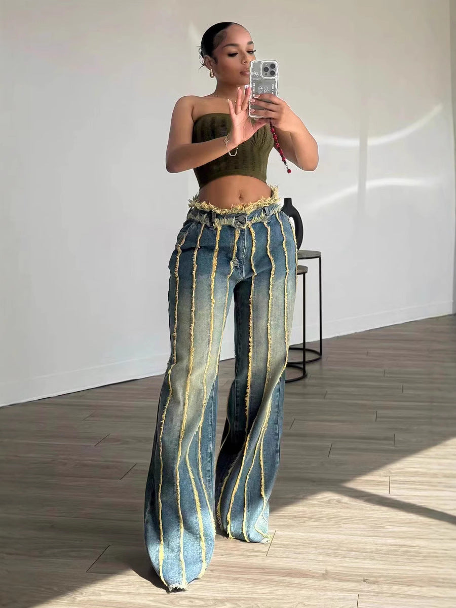 Women Patchwork Stretch Denim Pants 3