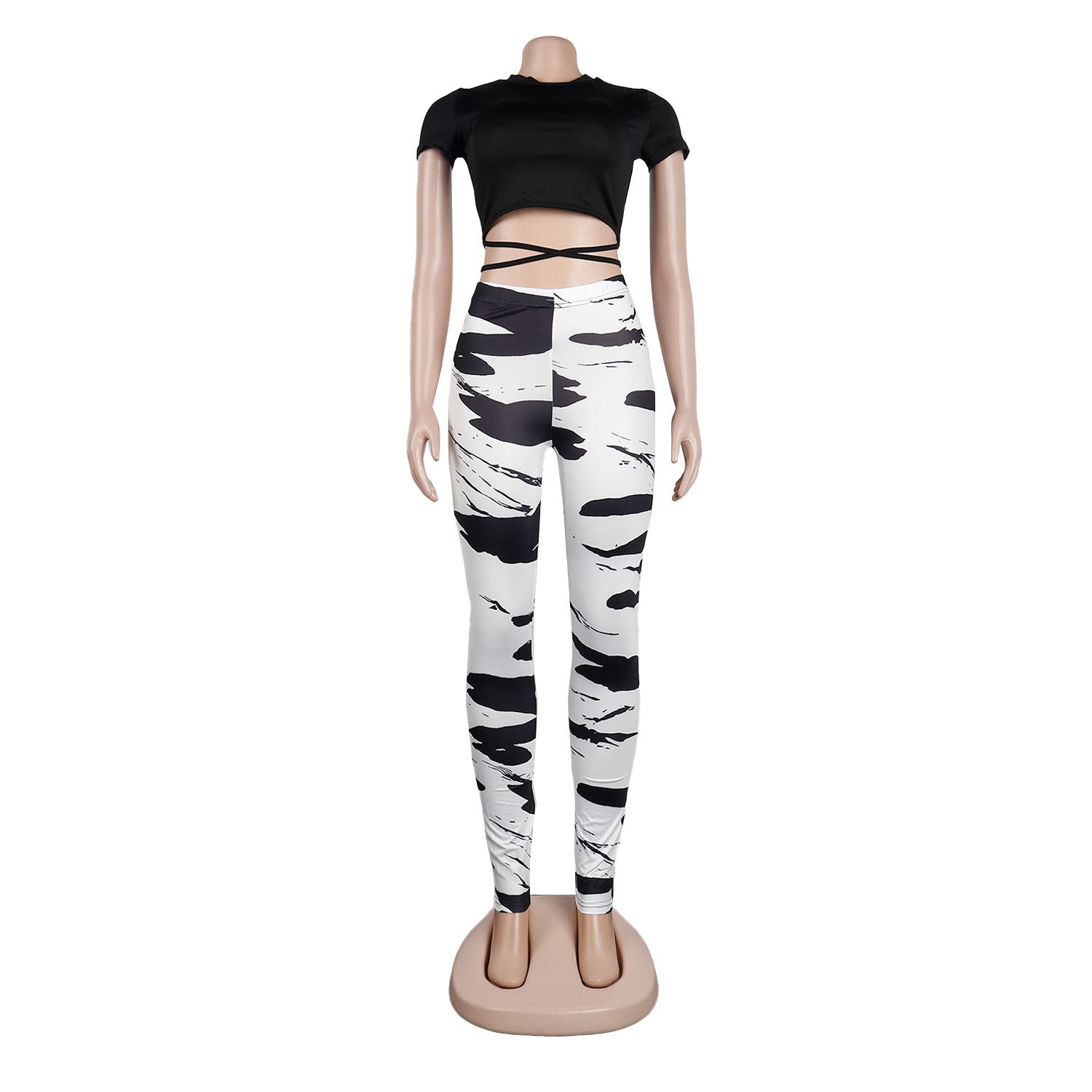 Women Sexy Short Sleeve Top+ Printed Trousers Two-piece Set 18