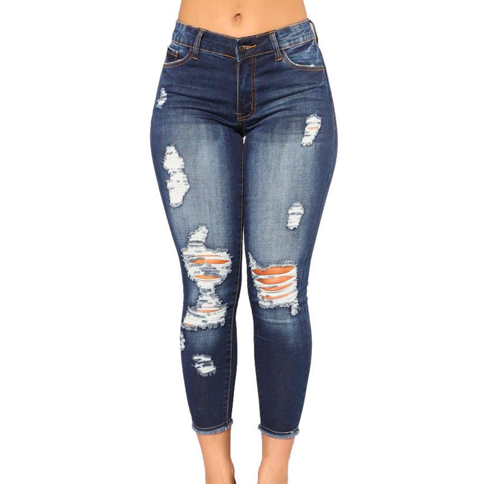 Women Stretchy Ripped Denim Pants 3
