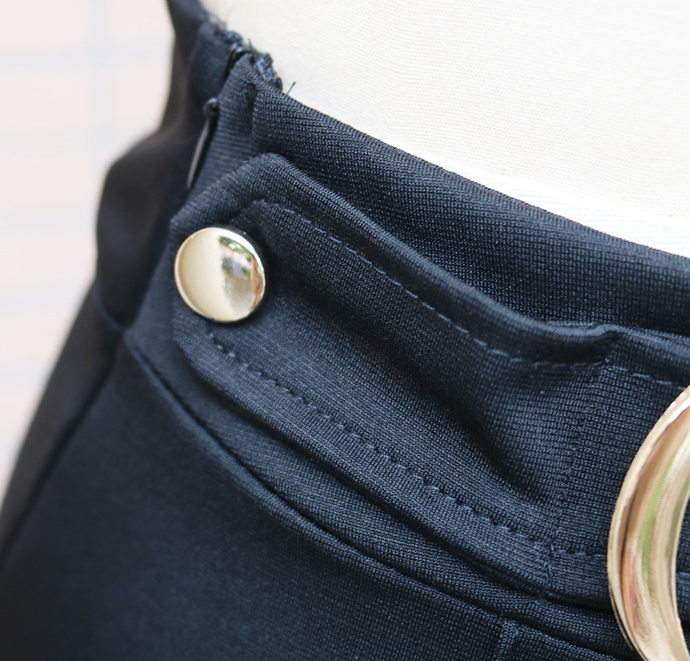 Spring and autumn Casual solid color high waist metal decoration straight trousers 16