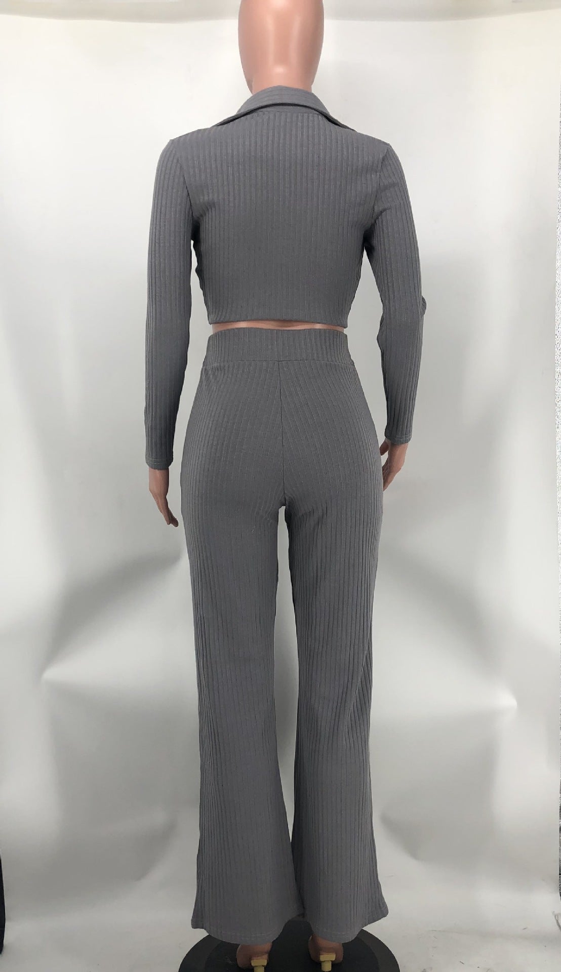 Women Solid V neck Top and Bell Bottom Pant two-piece set 11