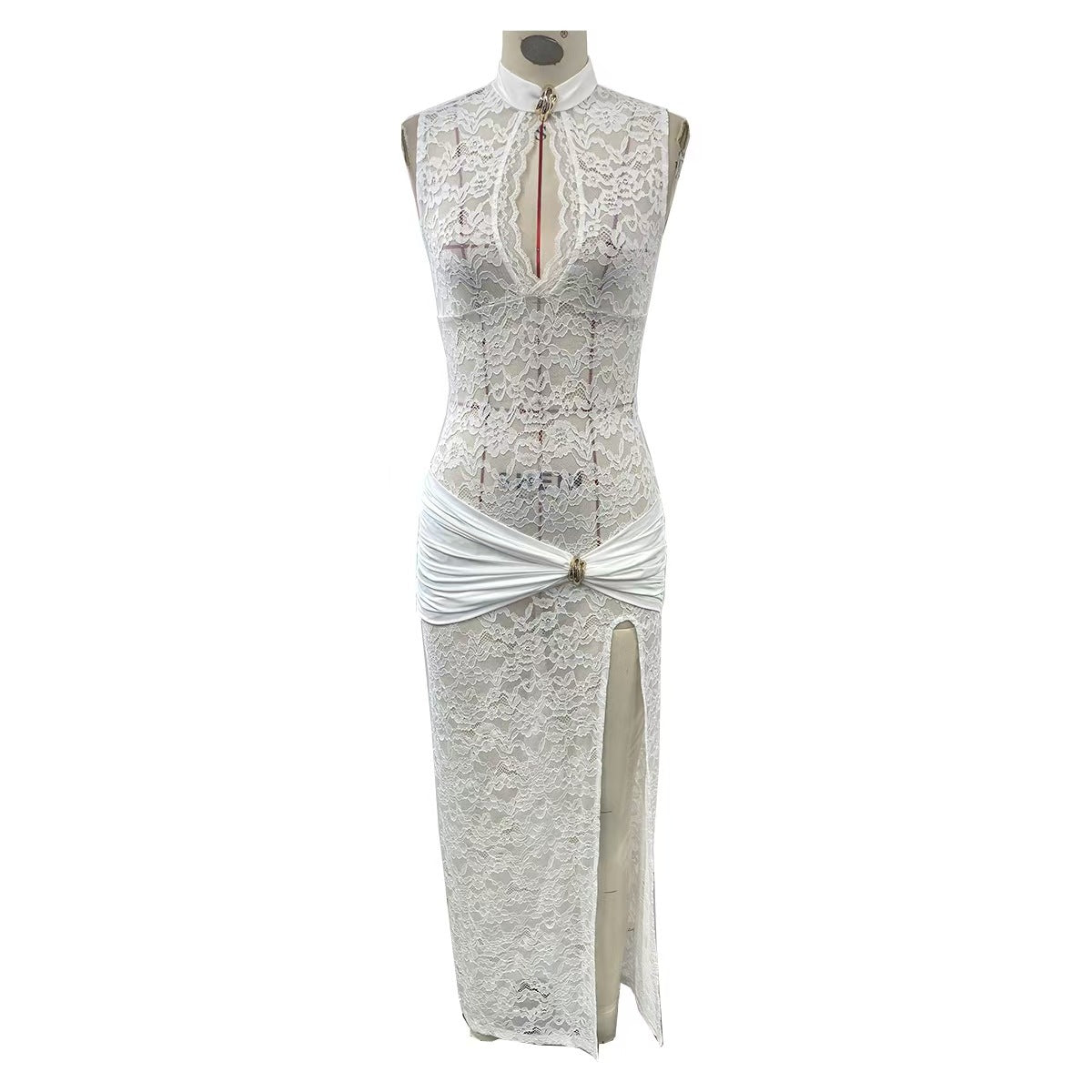 Sexy Fashion Lace Hollow High-Slit Slim Sleeveless Long Dress 12