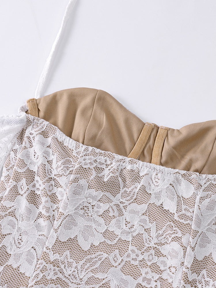 Lace Halter Neck Long-Sleeve Bodycon Mini Dress 12