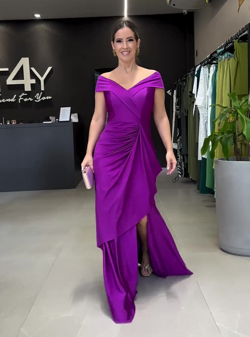 Women Halter Neck Backless Slit Maxi Dress 6