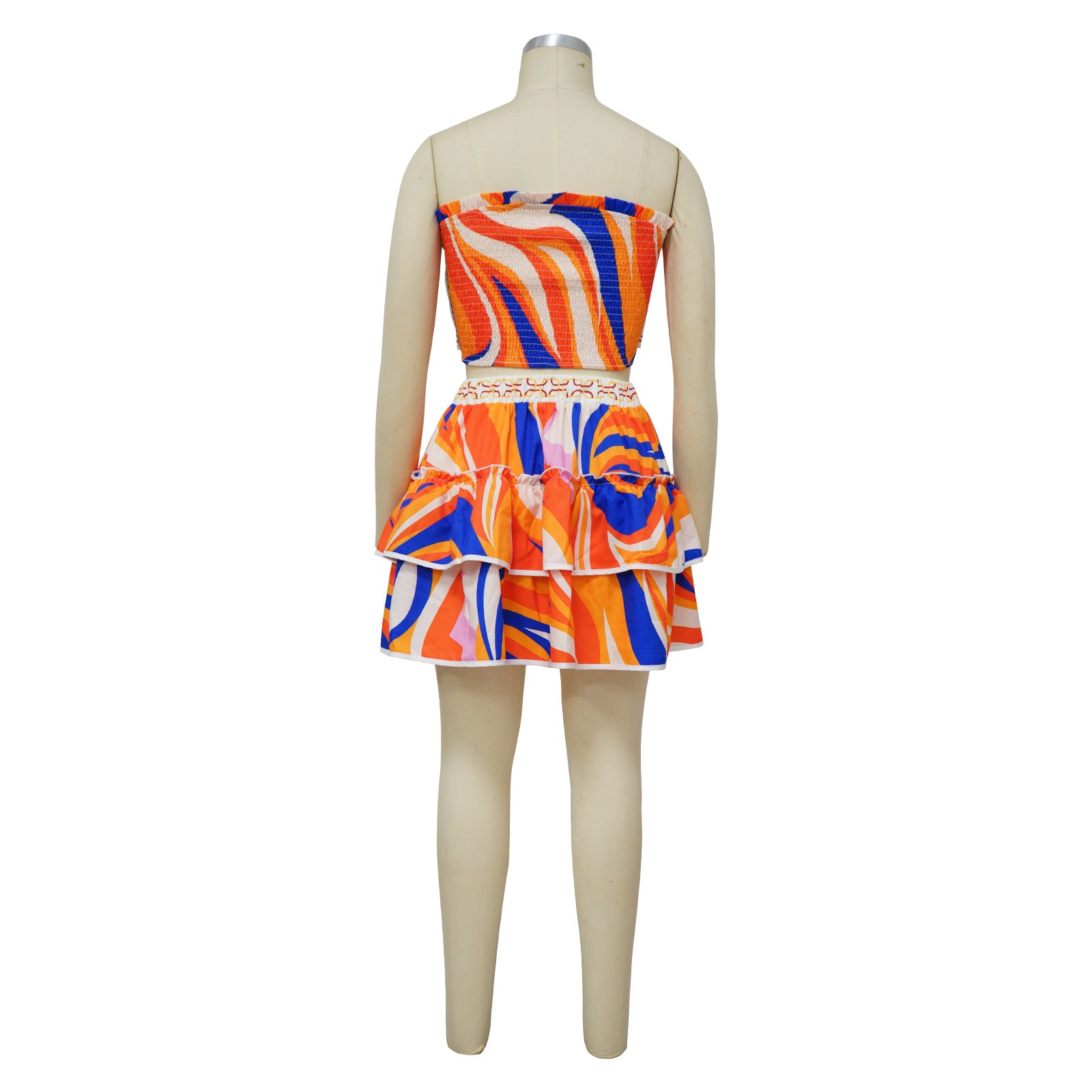 Women's Sexy Strapless Low Back Printed Two-Piece Skirt Set 12