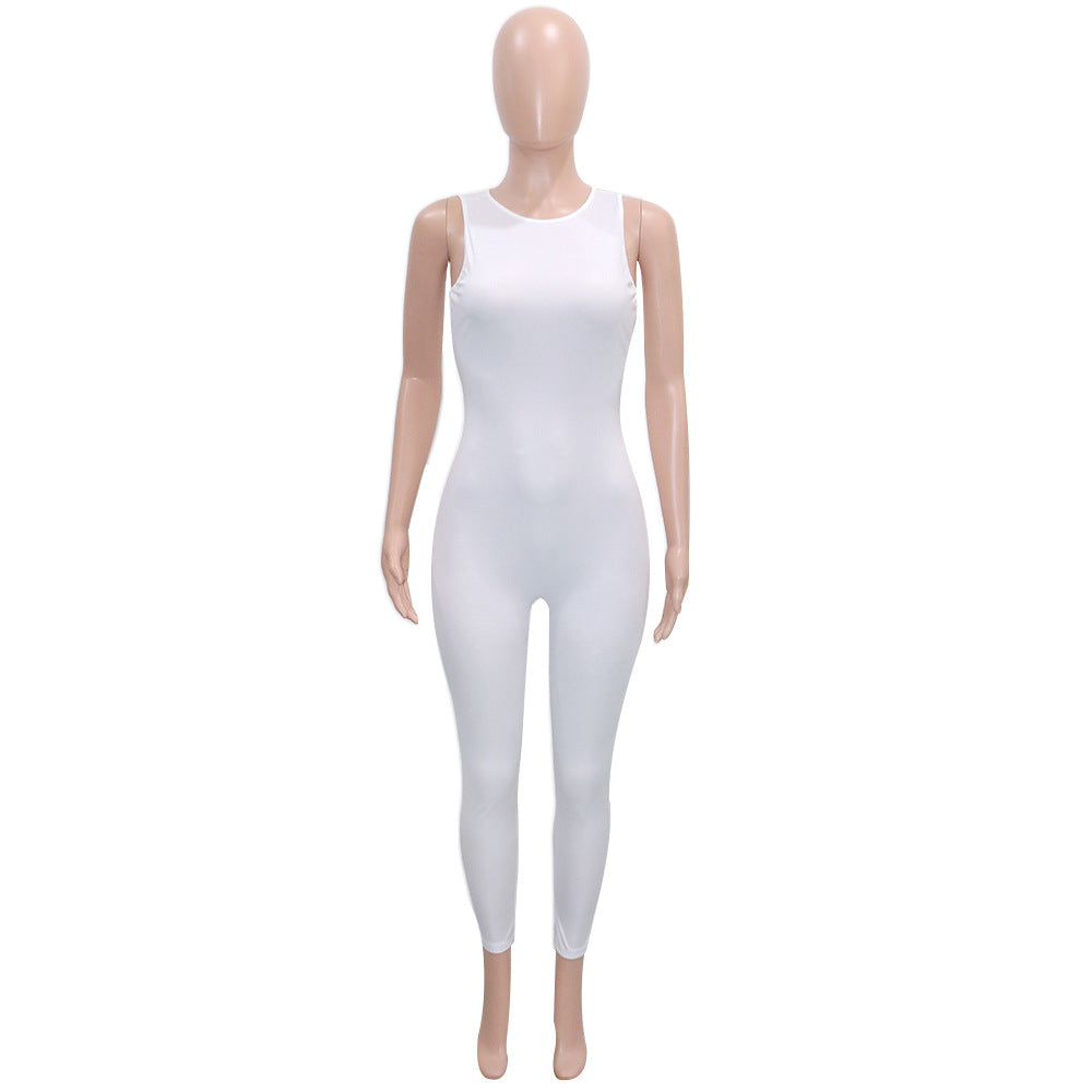 Women Summer American Sleeveless Solid Jumpsuit 10