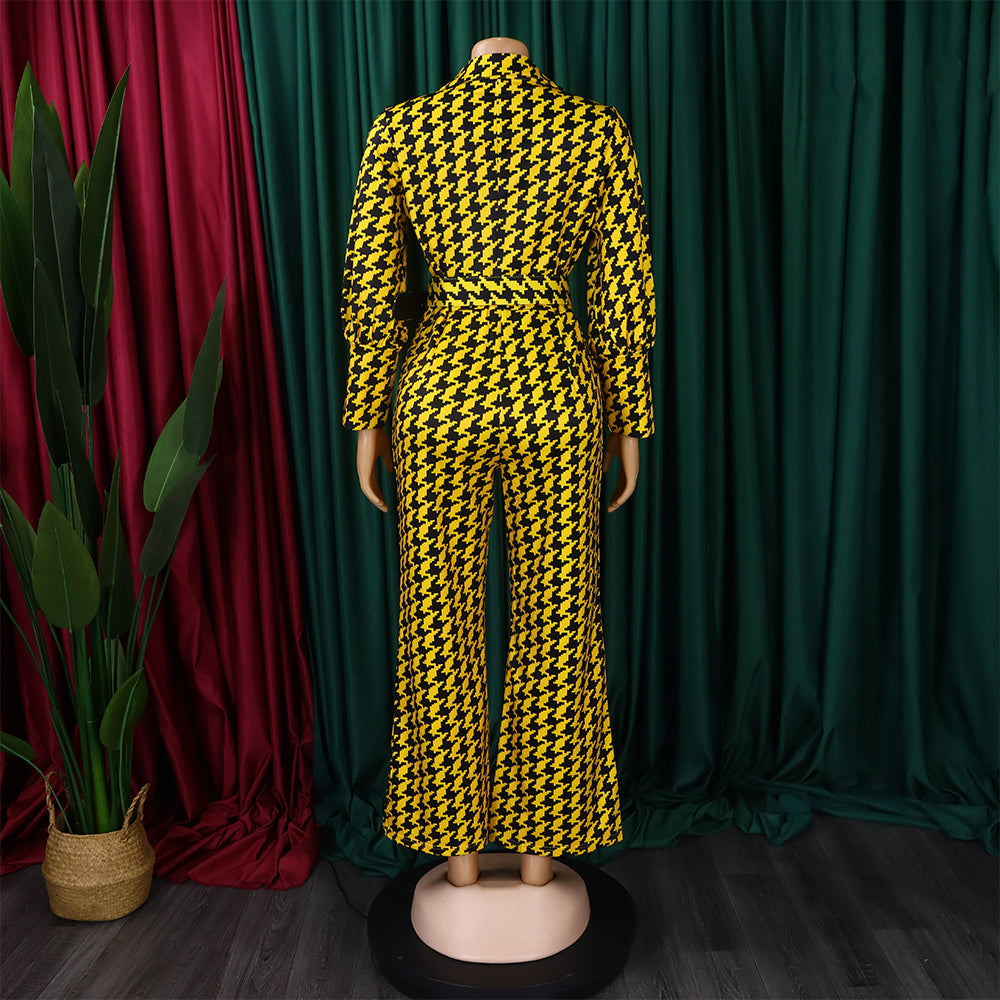 Women's Autumn and Winter V-neck Puff Sleeve Slim Waist Printed Wide Leg Plus Size African Jumpsuit 13