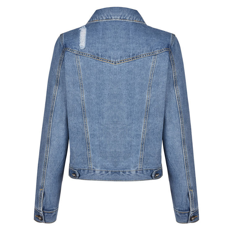 Women Ripped Long Sleeve Denim Jacket 5