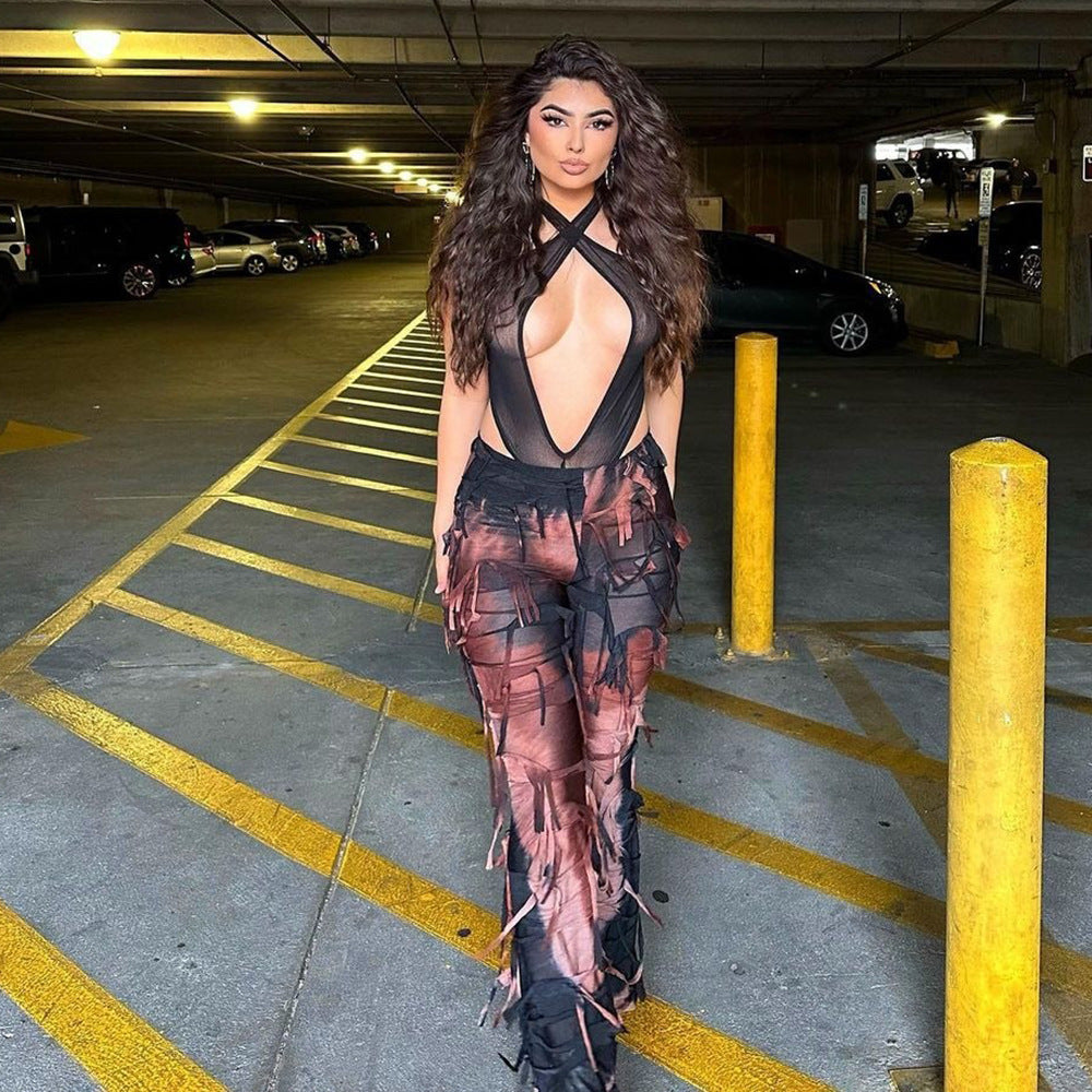 Women Style Tie Dye Tassel Casual Pants 20