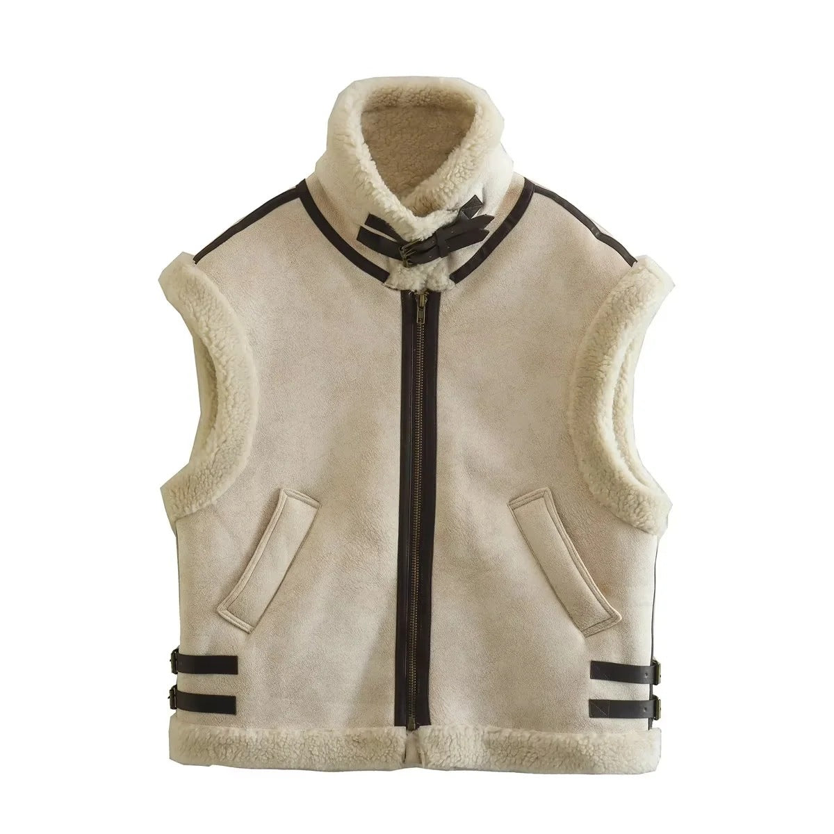Women's Fur And Leather Patchwork Sleeveless Vest Jacket Women's Top 9