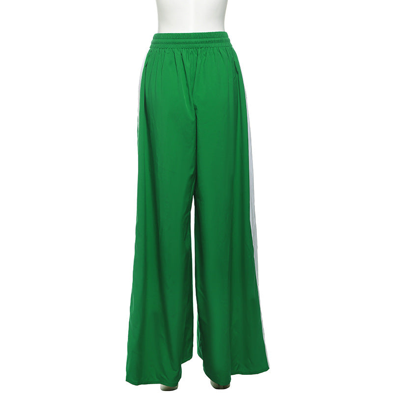 Autumn Winter Fashion Contrast Color Wide-Leg Pants High Waist Casual Lace-Up Straight Trousers 8