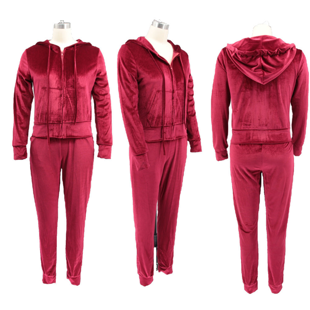 Women's Fashion Zipper Solid Color Women's Two Piece Pants Set 12