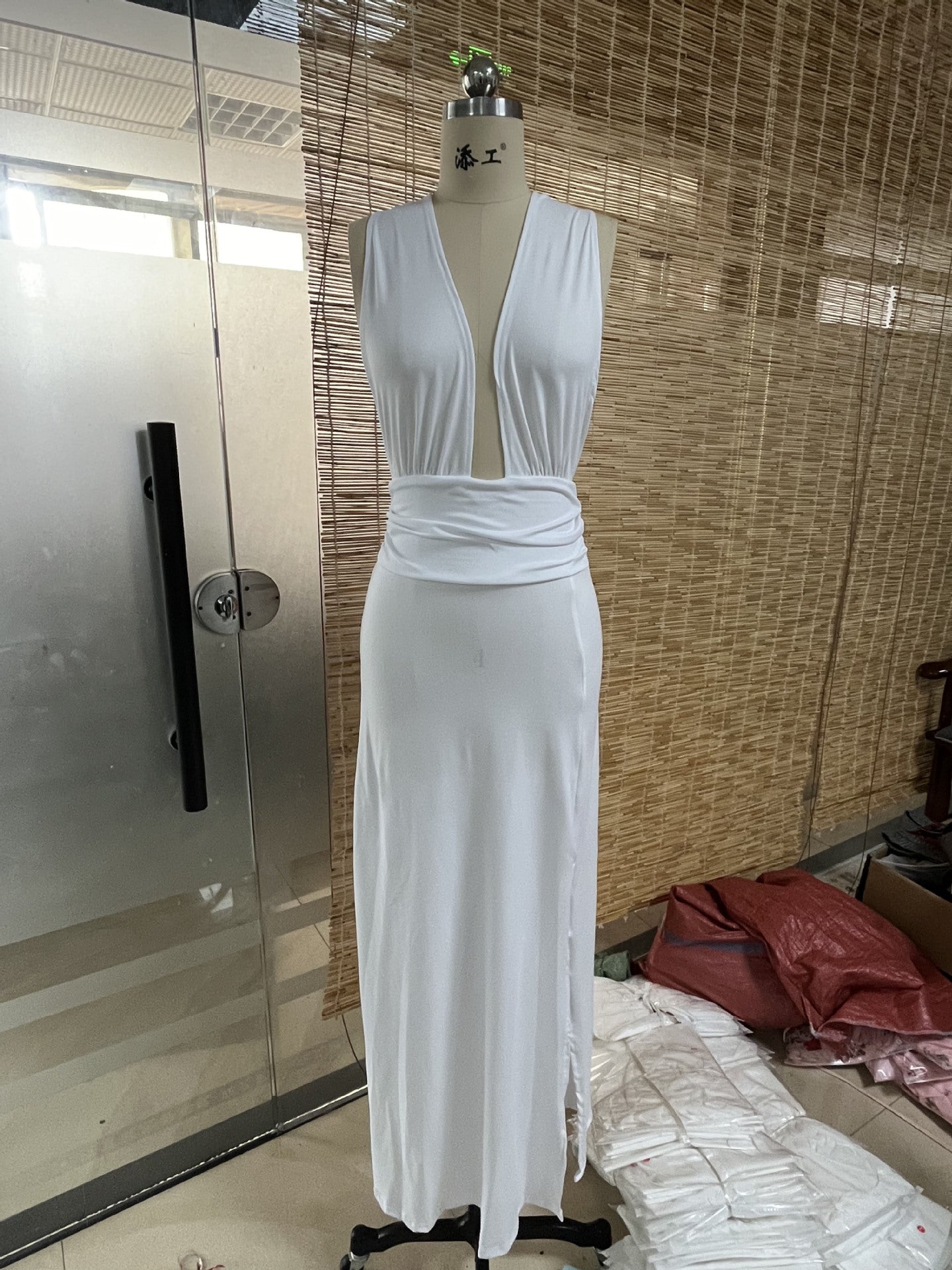 Women's Halter V-Neck Lace-Up Slit Maxi Dress 13