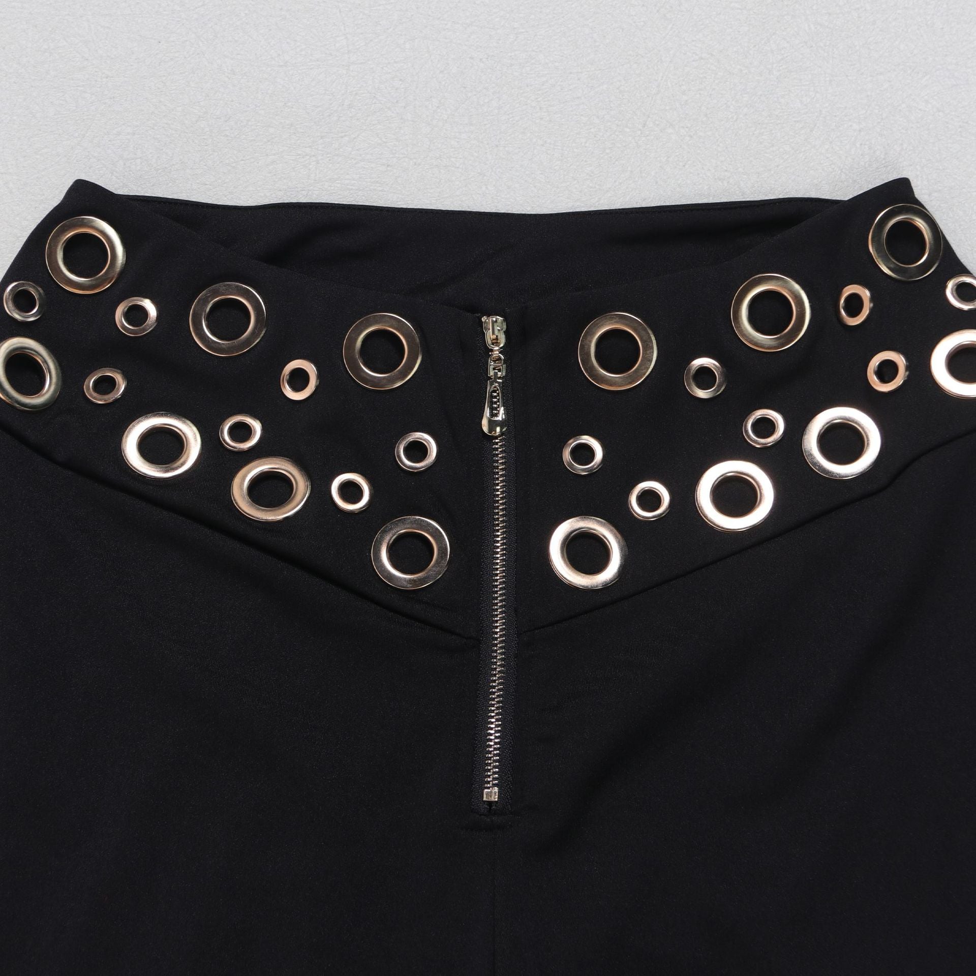 Women elegant elastic metal buckle decorated V-neck Top and Pants two-piece set 50