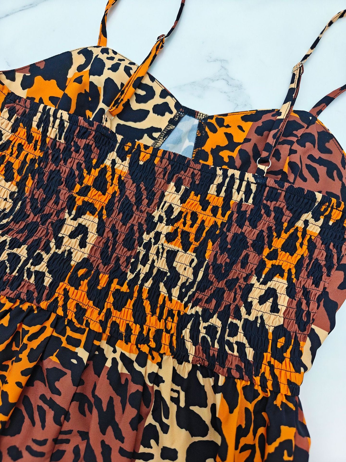 Women Print Holidays Casual Suspender Sleeve Leopard Print Dress 7