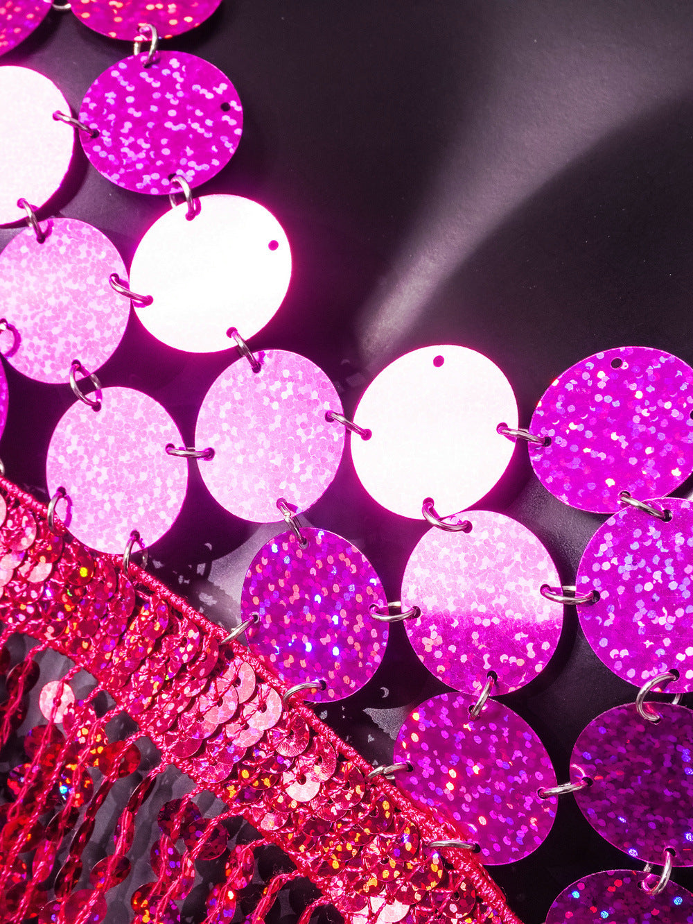 Women Sexy Backless Strap Sequin Patchwork Tassel Set of Two 14