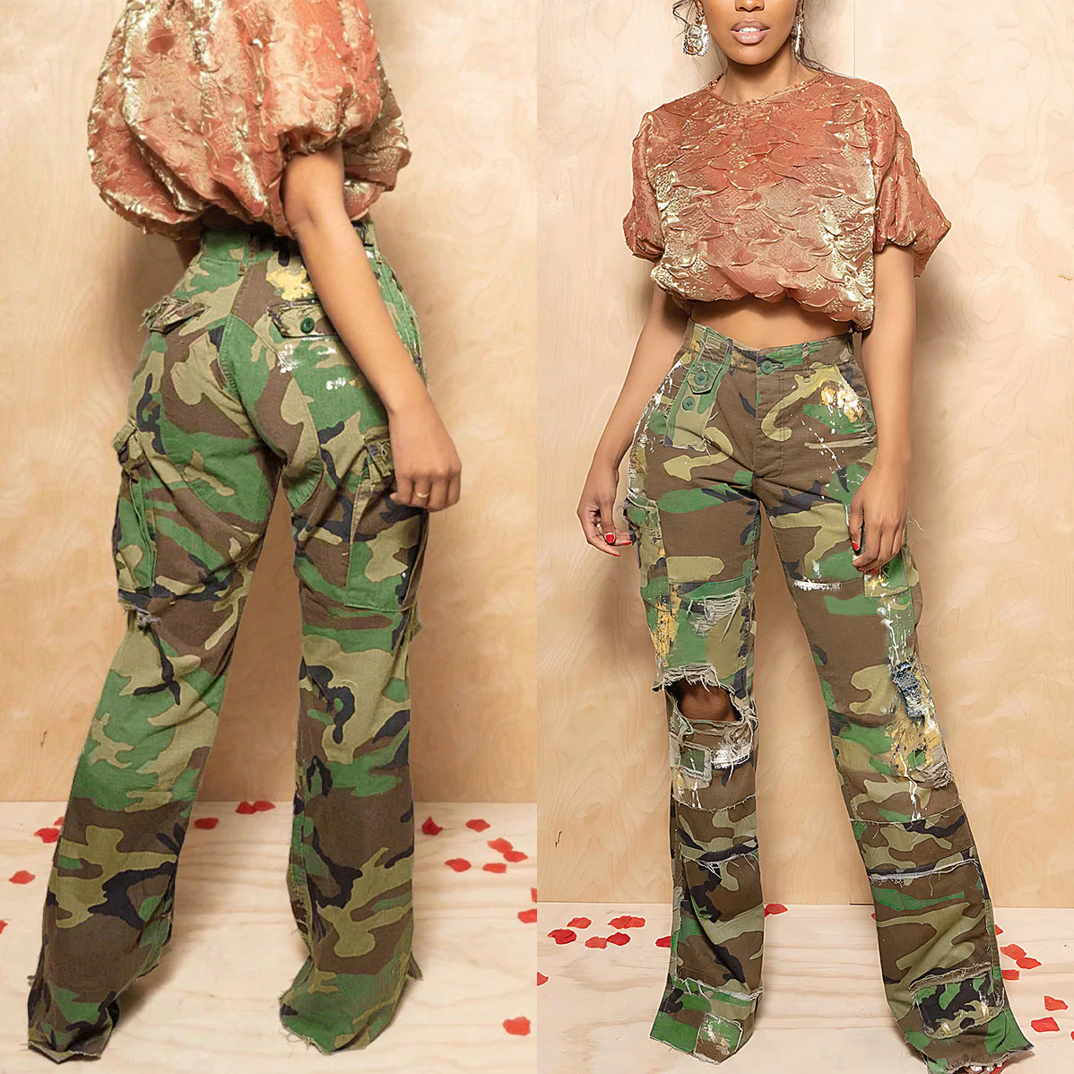 Women Casual Camouflage Print Pocket Cargo Pants 3