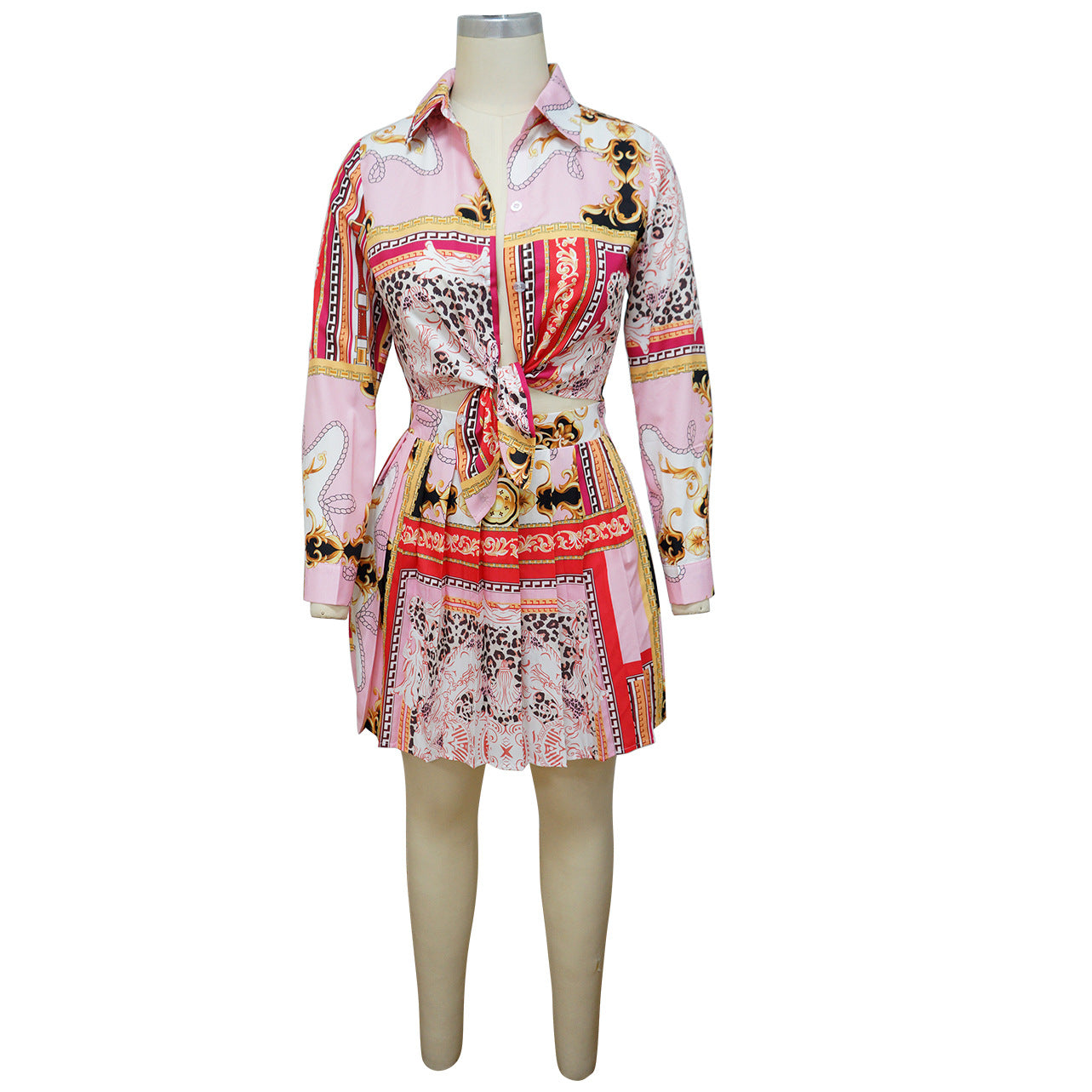 women's autumn and winter long sleeve printed pleated skirt suit 9