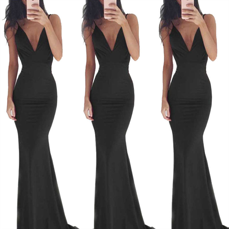 Women 's Fashionable Sexy Strap Low Back Long Cocktail Evening Dress 11