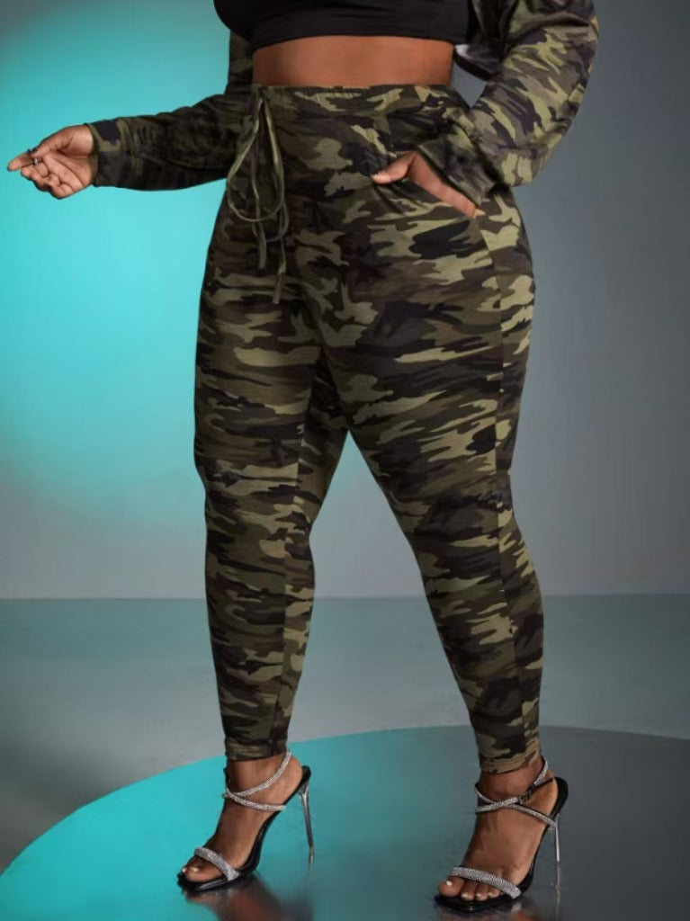 Women Casual Fashion Camouflage Print Plus Size Trousers 5