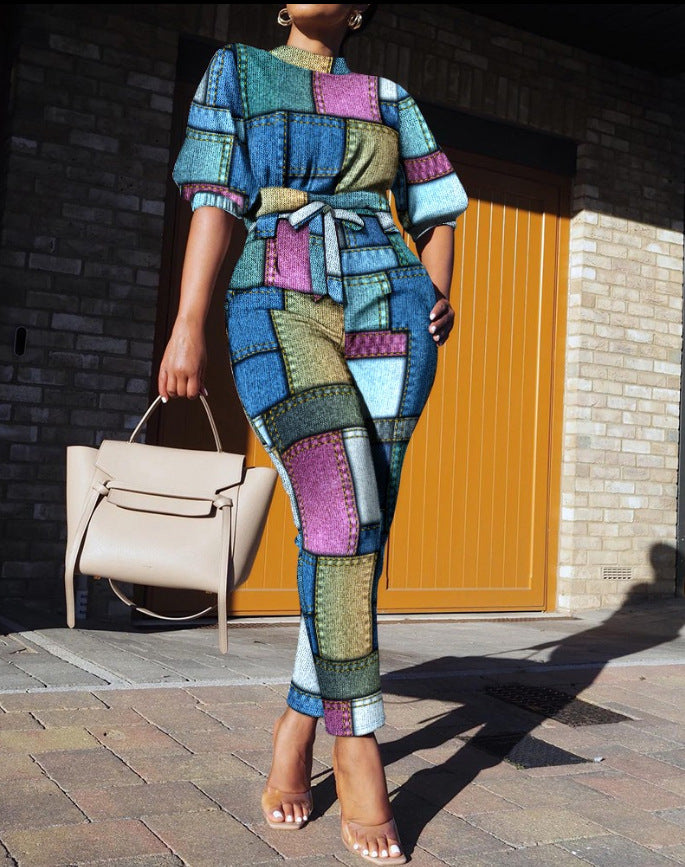 Spring And Autumn Trendy Street  Women's Clothing Three-Quarter Sleeve Fashion Casual Two Piece Pants Set 6