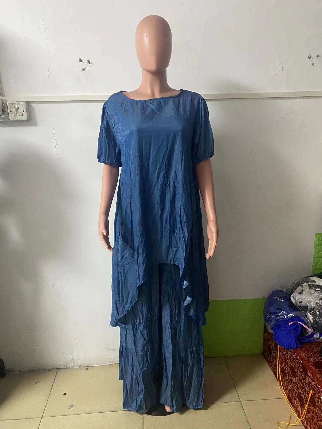 Women Top and wide-leg pants Solid two-piece set 11