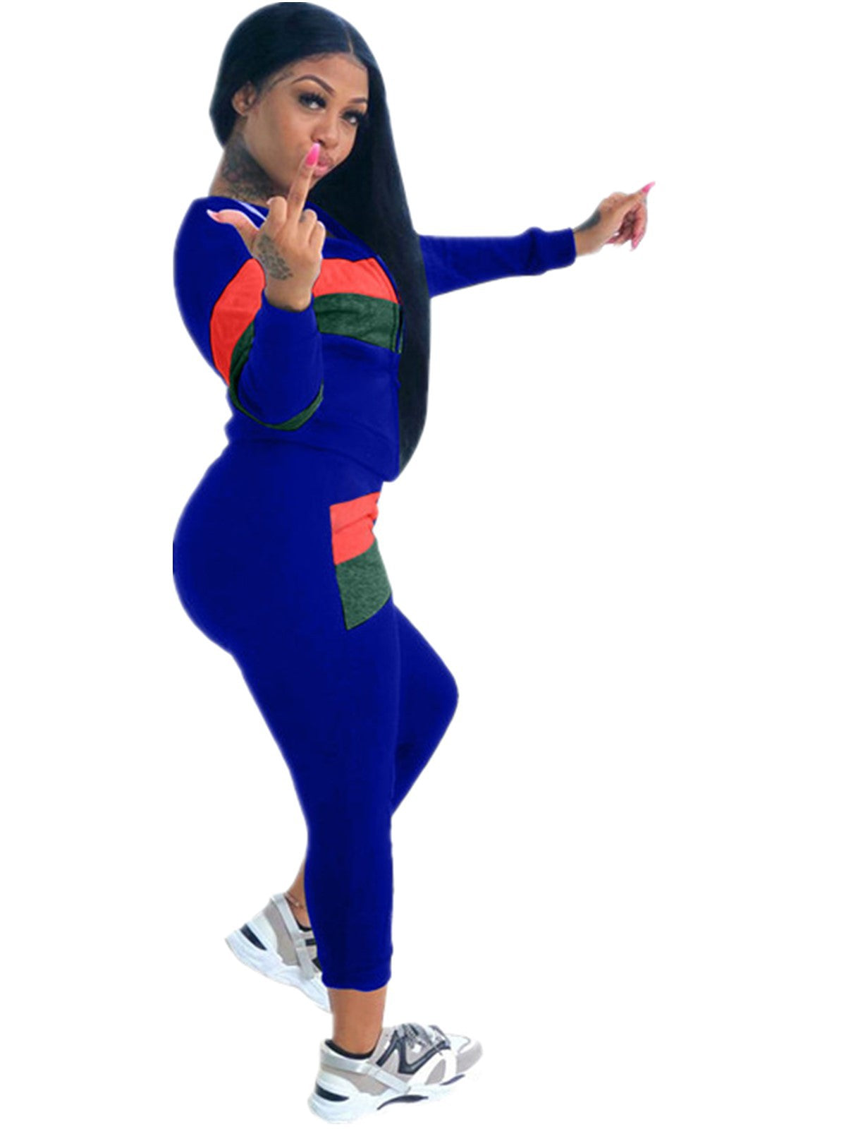 Women Sports Contrast Color Top and Pants Two-piece Set 7