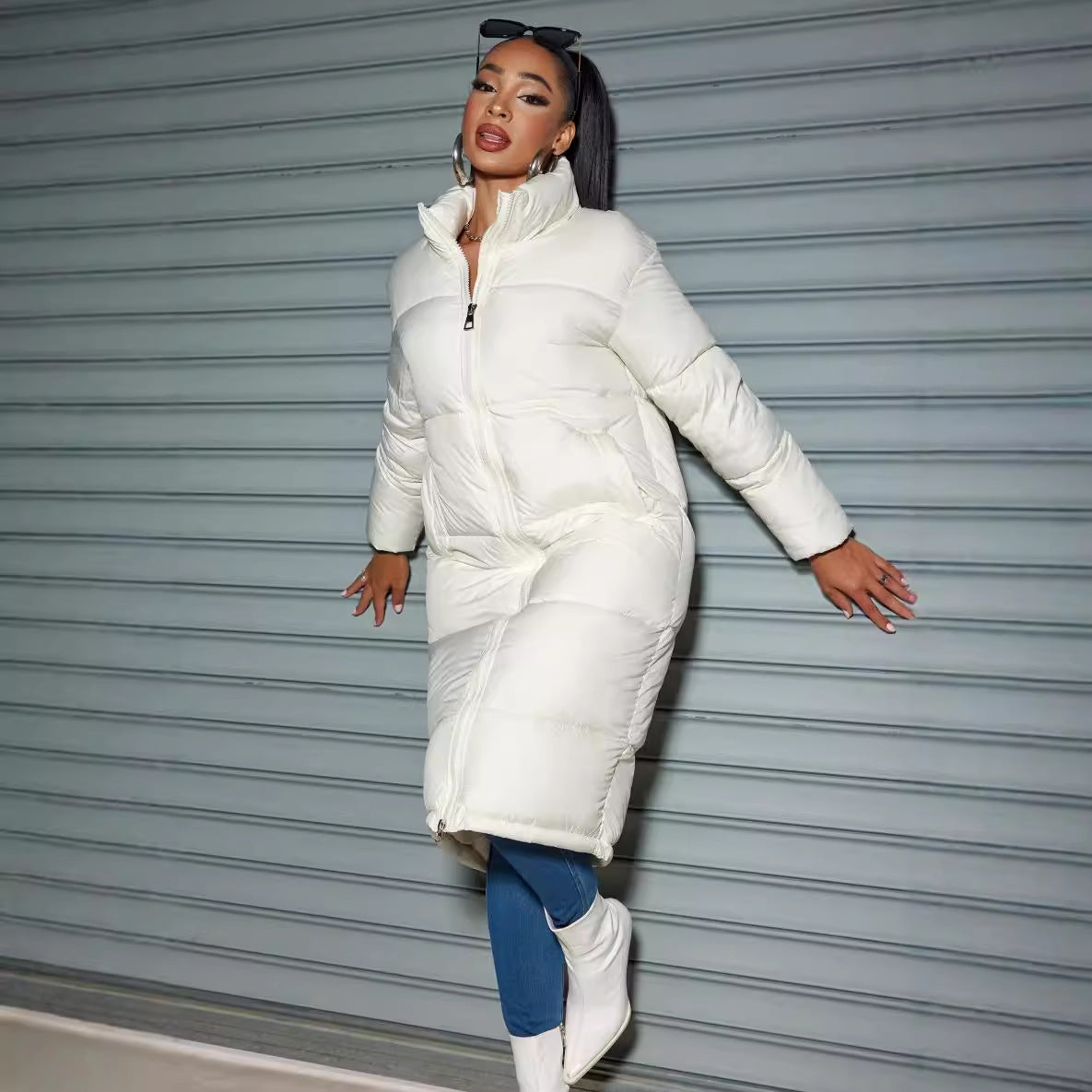 Winter Women Cotton-padded long Jacket Women Fashion Zipper Solid Color Warm Coat 9