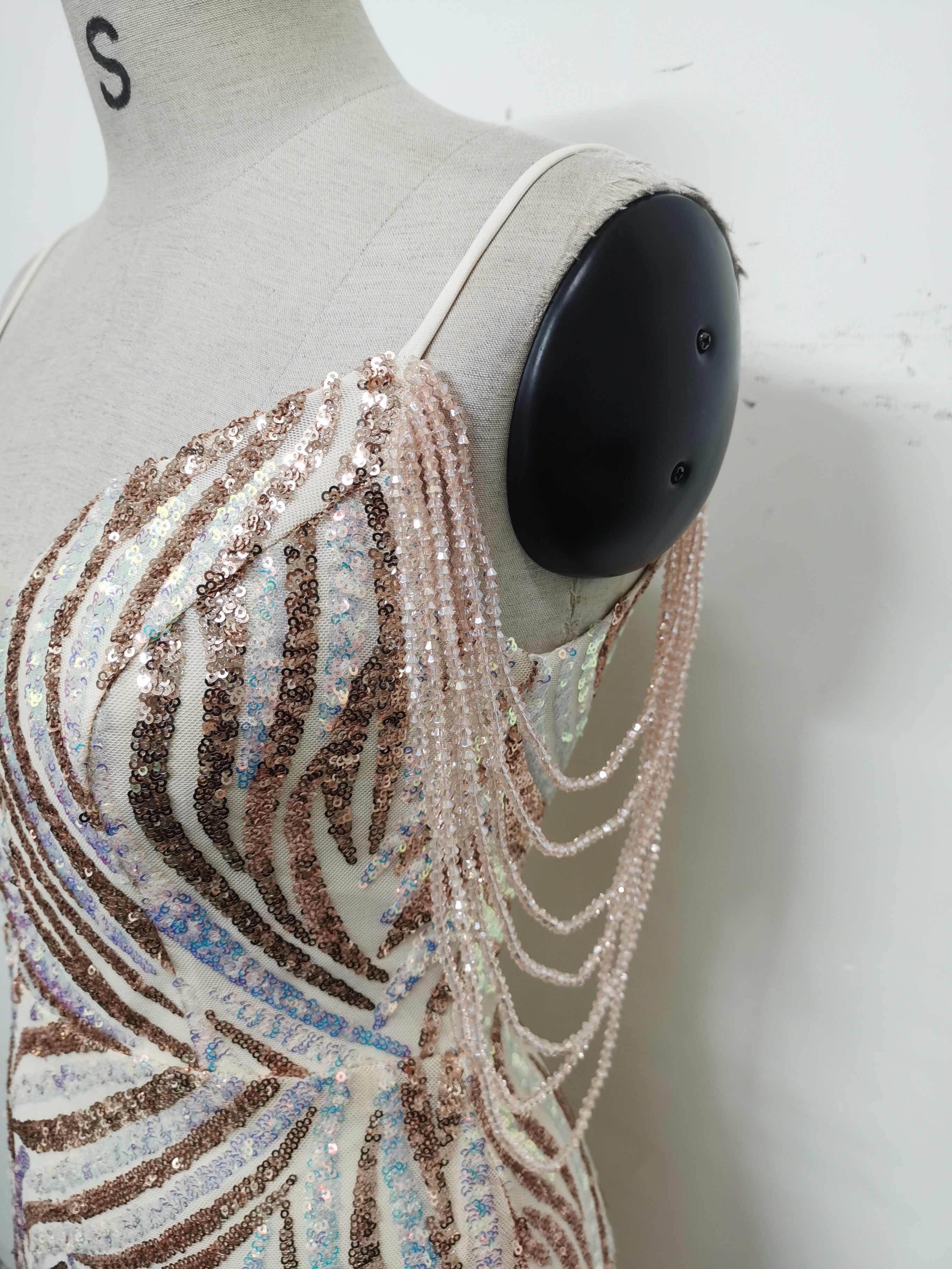 Sequin Patchwork Mesh strap luxury evening dress 41