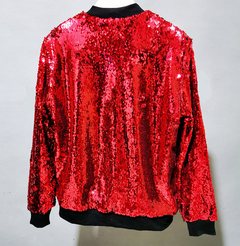 Casual Women's Fall Outer Coat Plus Size Loose Sequin Baseball Jacket 18
