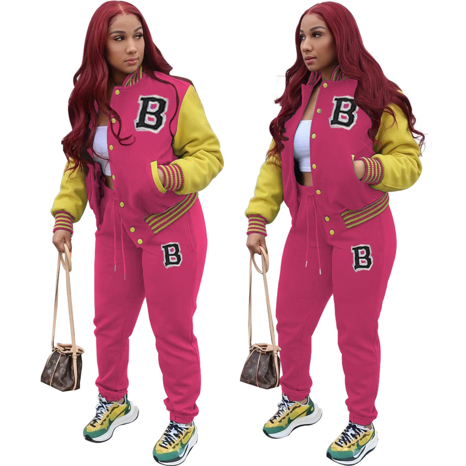 Women Letter Baseball Jacket and Pant Two-Piece Set 6